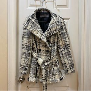 Zara Double Button Check Belted Black & White Jacket